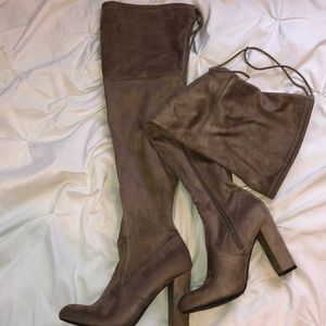 Suede Thigh High Heeled Boots